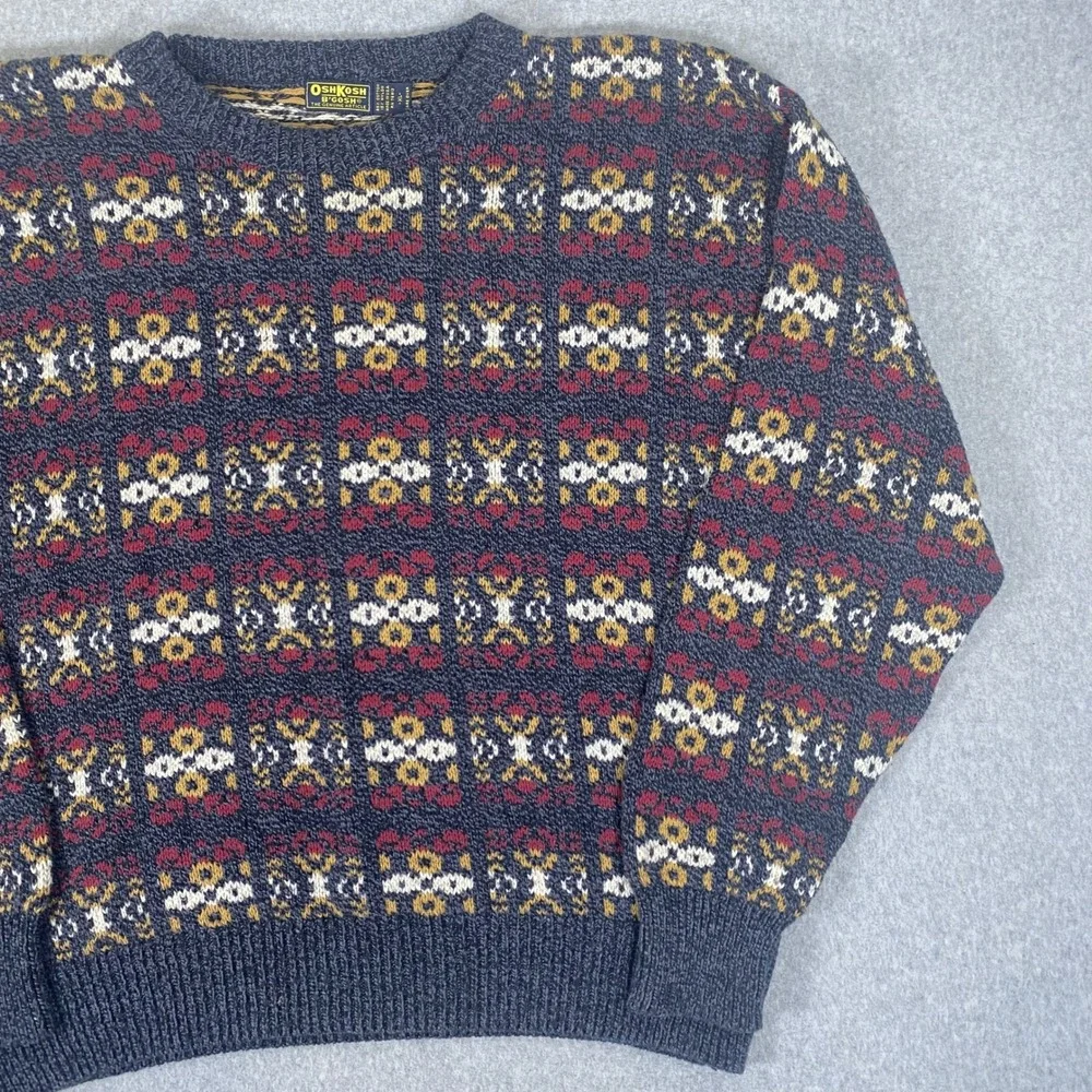 Vintage OshKosh B'gosh Sweater Mens XL Multi Colo Geometric Knit Made in USA